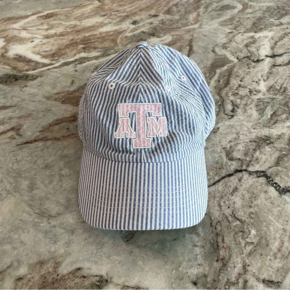Texas A&M Seersucker Blue and White Striped Cap Embroidered Logo Baseball hat